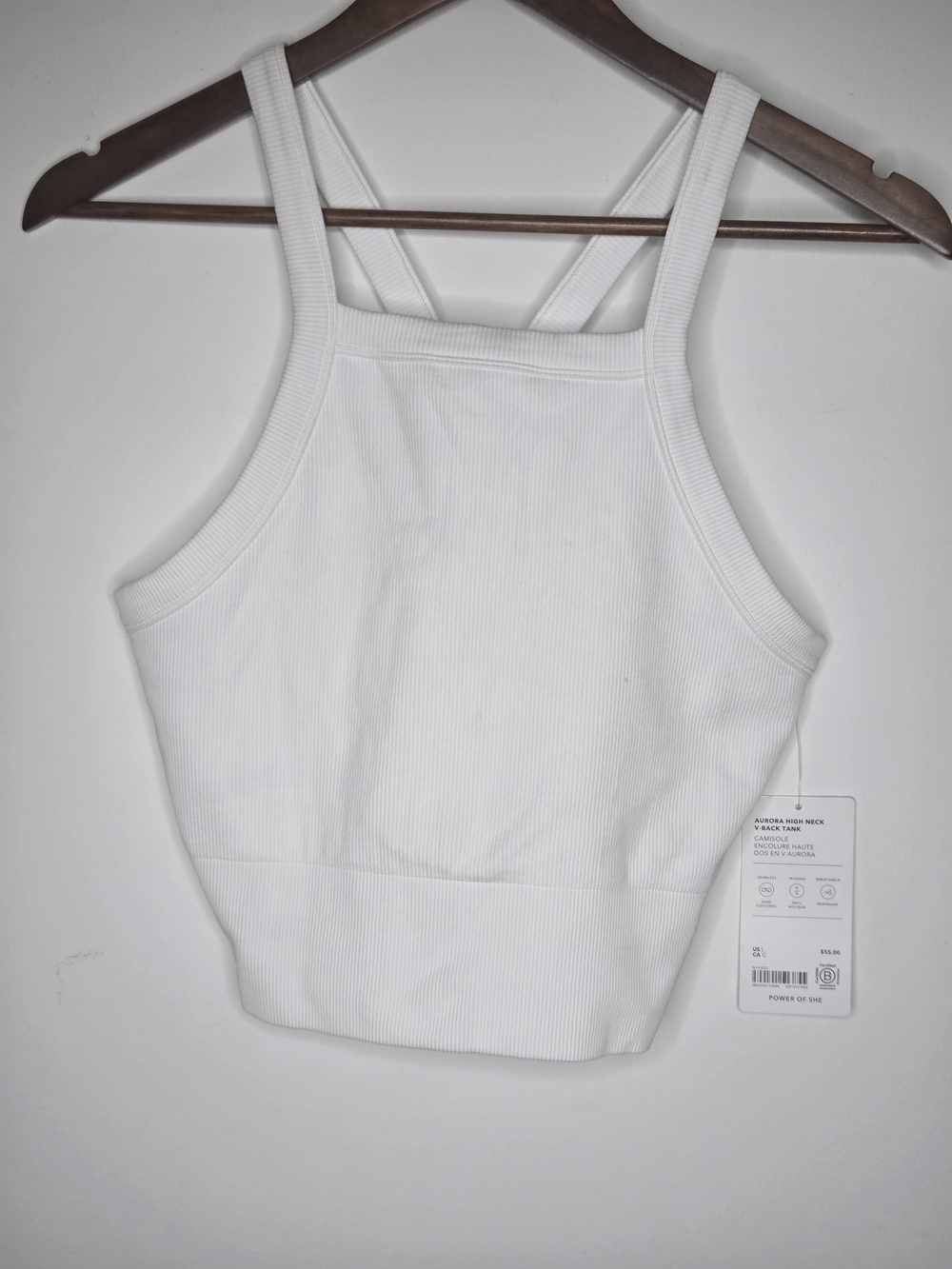 NWT Athleta Aurora White Ribbed Racer Back Square-Neck Cropped Camisole Size L - Picture 1 of 9